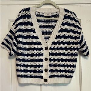 Blue and White Striped Button-Front Cardigan
